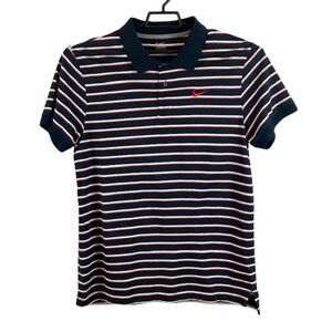 Nike Men's Large 100% Cotton Short Sleeve Golf Polo Shirt Red White Blue Striped